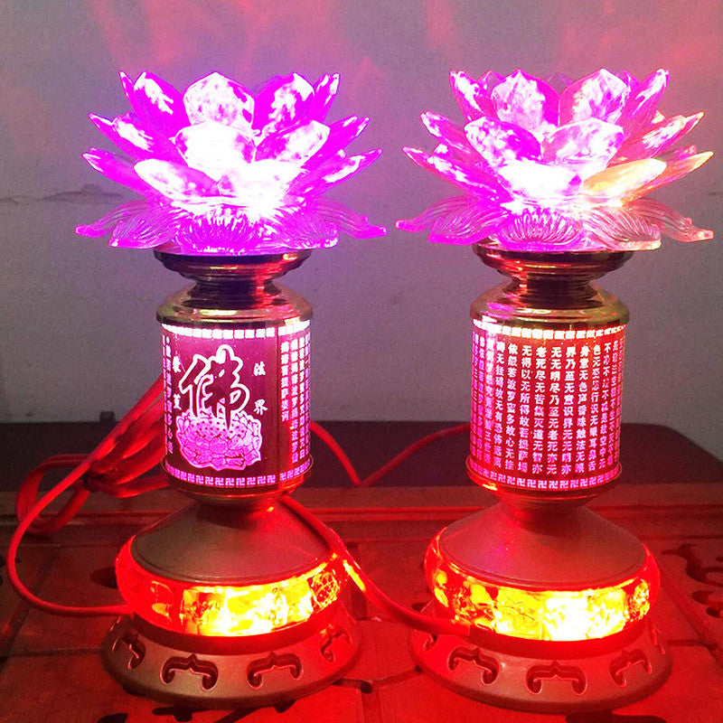 A Pair 25cm LED Buddhist Altar Worship Lamp Lotus Lamp Color Changing Lights