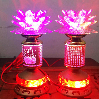 A Pair 25cm LED Buddhist Altar Worship Lamp Lotus Lamp Color Changing Lights
