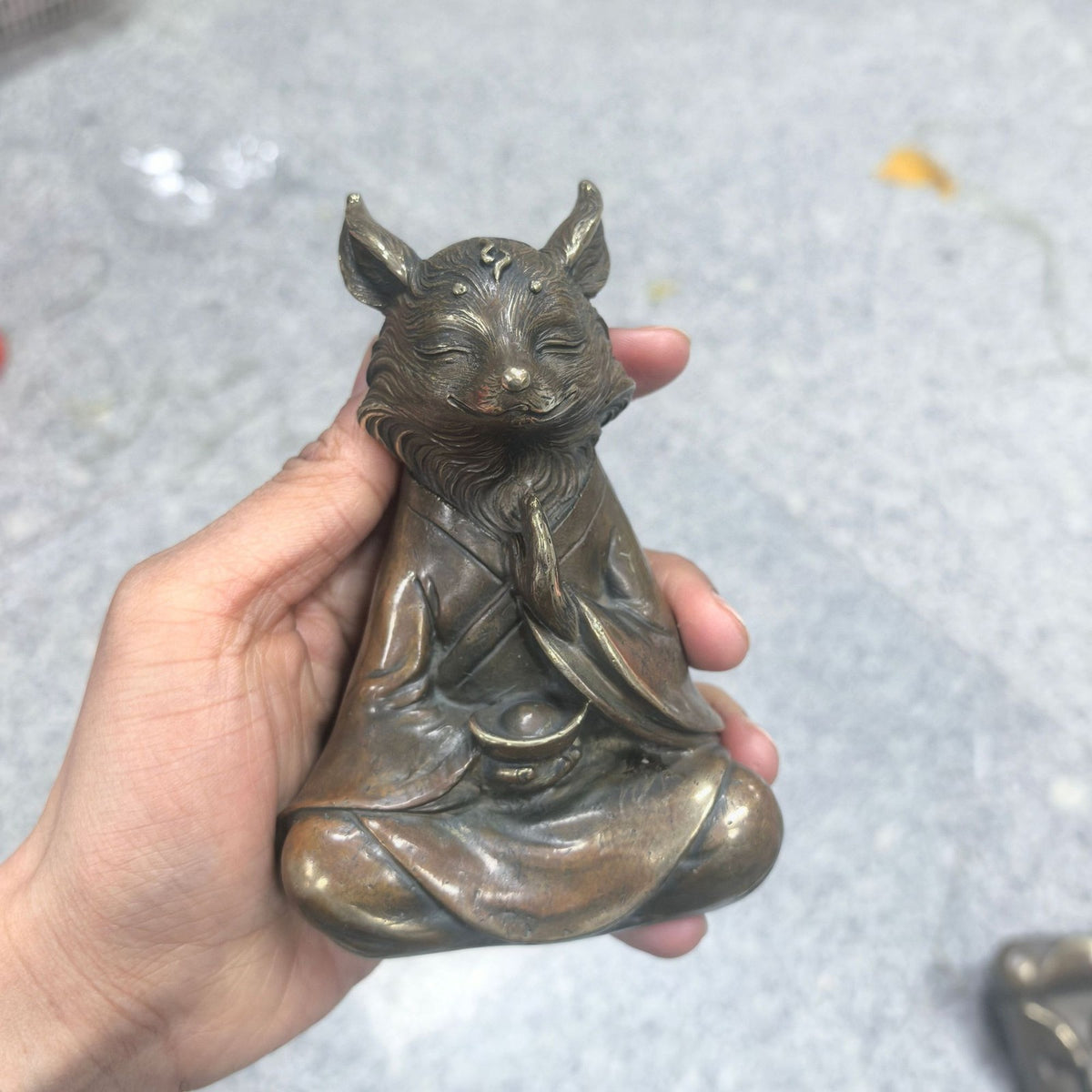 Pure Copper Zen Fox Statue Meditation Home Car Decor Five Immortals Figurine