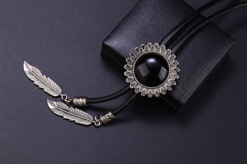 Men Bolo Tie Polyester Semi Precious Stone Pendant Suit Shirt Collar Accessories