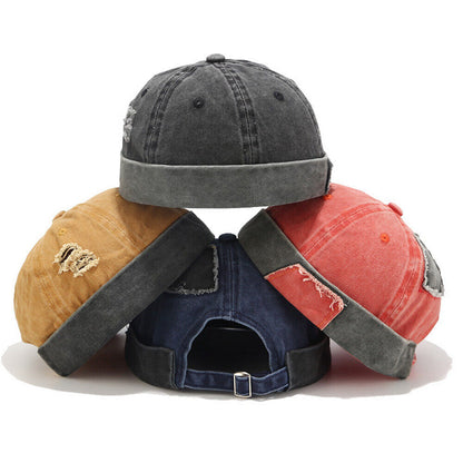 Mens Womens Retro Brimless Beanie Hat Sailor Docker Denim Skull Cap Adjustable