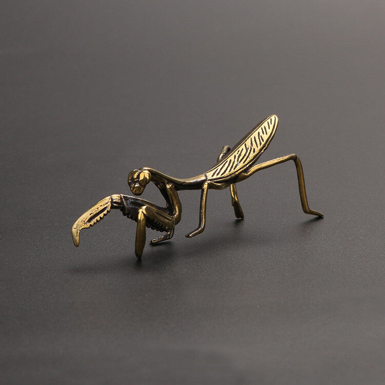 China brass Praying Mantis Small Ornaments Tea Ceremony statue collectable art