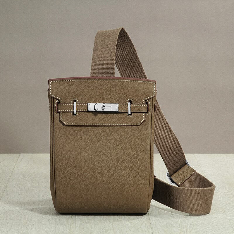 Small Real Leather Sling Chest Pack Shoulder Bag Crossbody Backpack Flap Purse