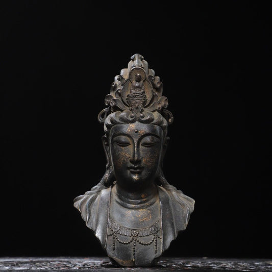 8.7" Old Antique Tibetan Buddhism Temple Bronze Gilt Guanyin Bodhisattva Statue