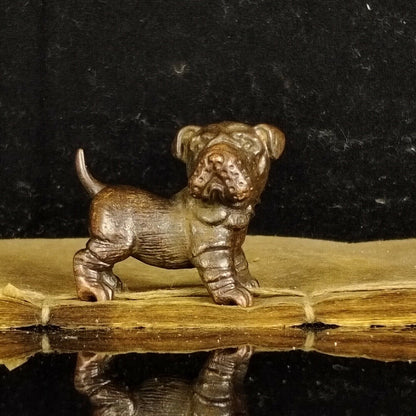 Chinese Copper Color Cute Puppy Tea Pet Ornament Antique