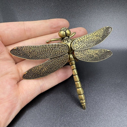 Solid Brass Dragonfly Figurine Hollow Wings Insect Decor Brass Art Collectible