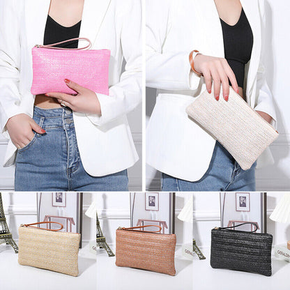 Mobile Phone Bag Straw Clutch Purse Envelope Wallet Coin Purse Beach Handbag US