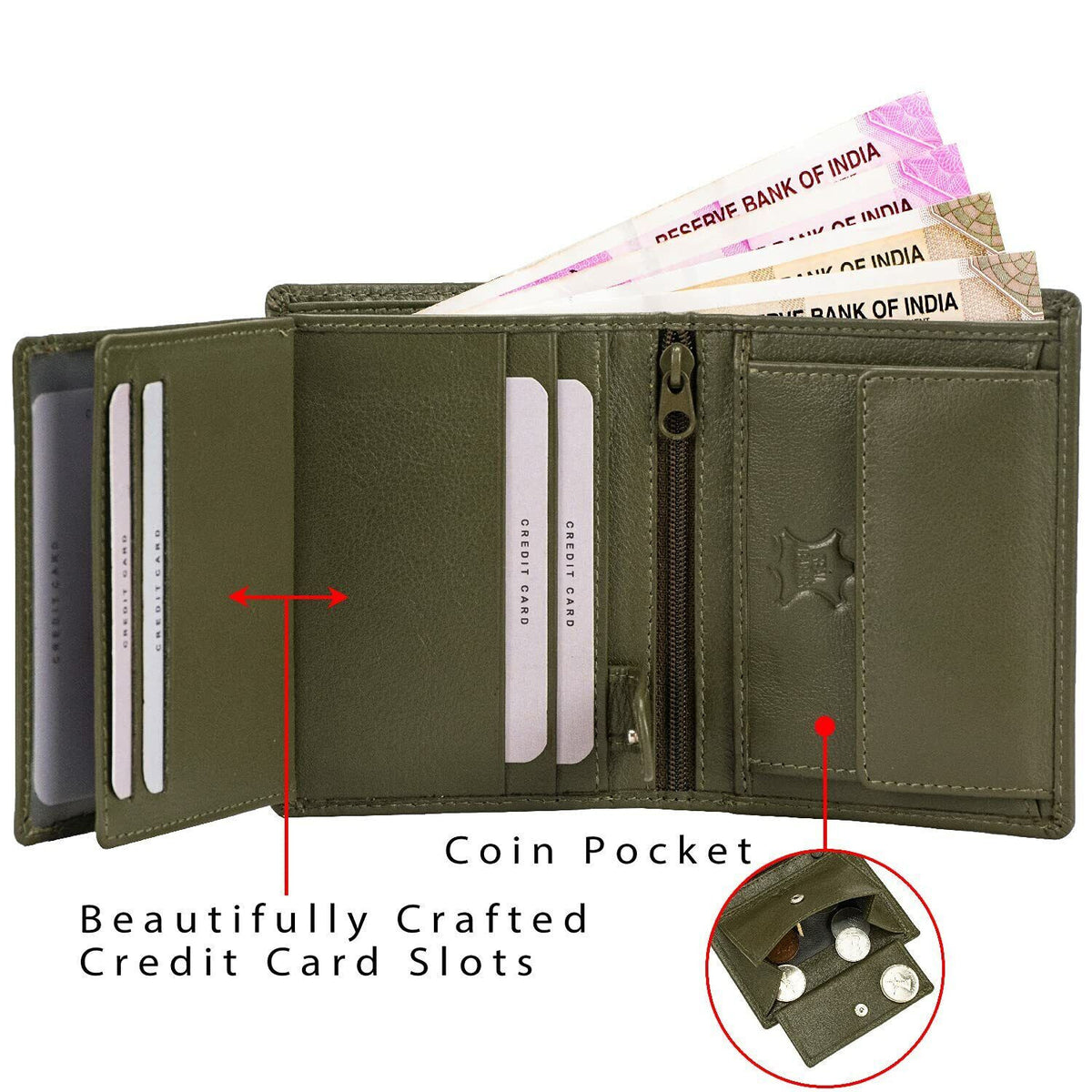 BRAND NEW AUTHENTIC OLIVE GREEN RFID BLOCKING LEATHER MEN'S WALLET
