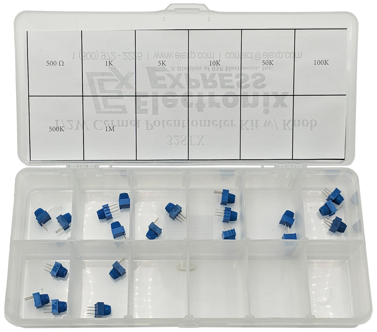 20 Piece Cermet Potentiometer Kit, Single Turn with Knob, 500 Ohms to 1M Ohms
