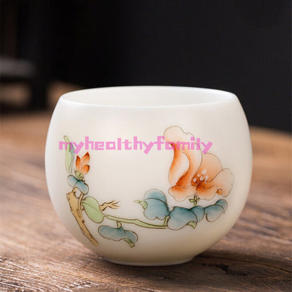 Mutton Fat Jade Porcelain Cup 150ml Handpainted Master Tea Cup Under Glaze Lotus