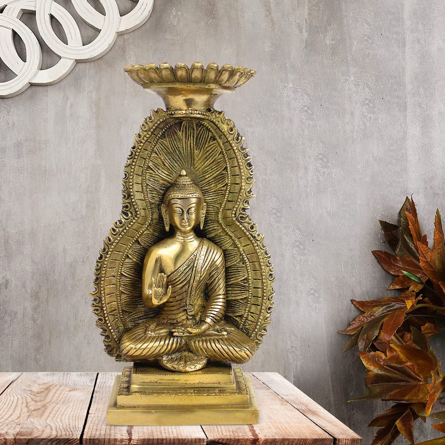 Brass Buddha Meditation Under Cave Showpiece Tea Light Candle Holder Figurines