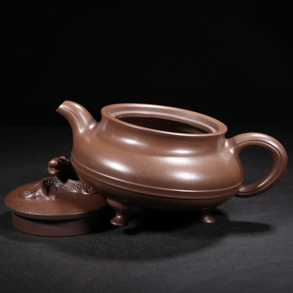 Chinese Yixing Zisha Clay Handmade Exquisite Teapot （螭龙三足 底款：金鼎商标）