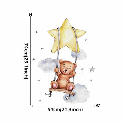 Wall Stickers Cartoon Teddy Bear Sleeping on the Moon Kids Room Baby Decoration