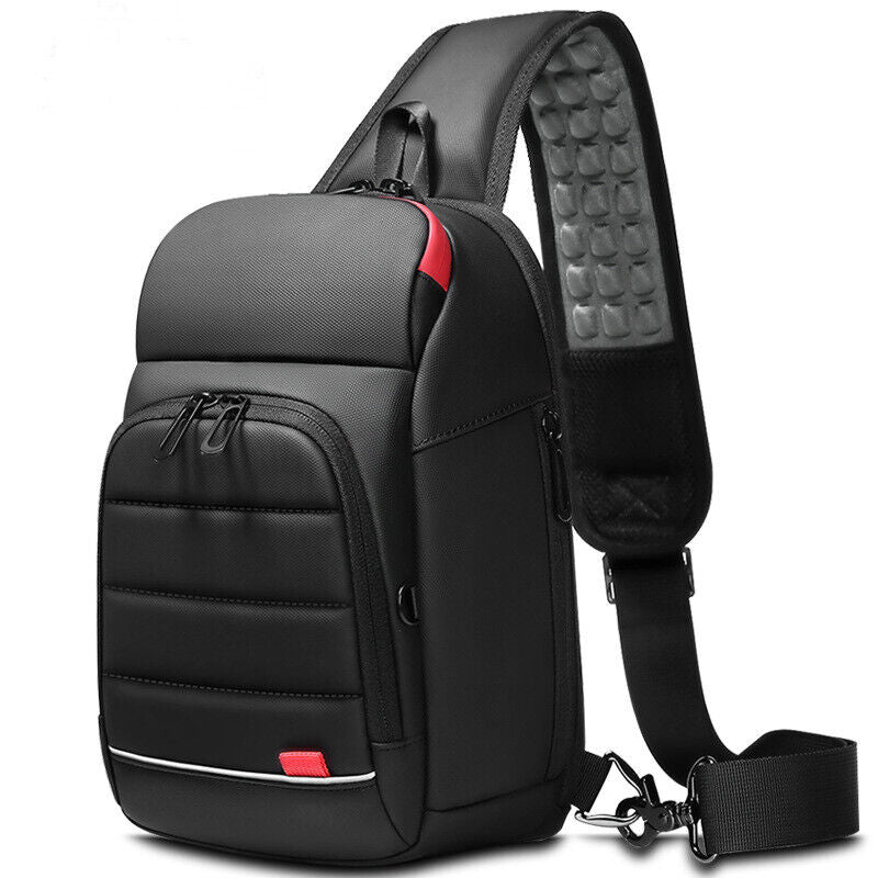 Men's Sling Backpack Oxford cloth Waterproof Crossbody Bag USB Port Sport Bags