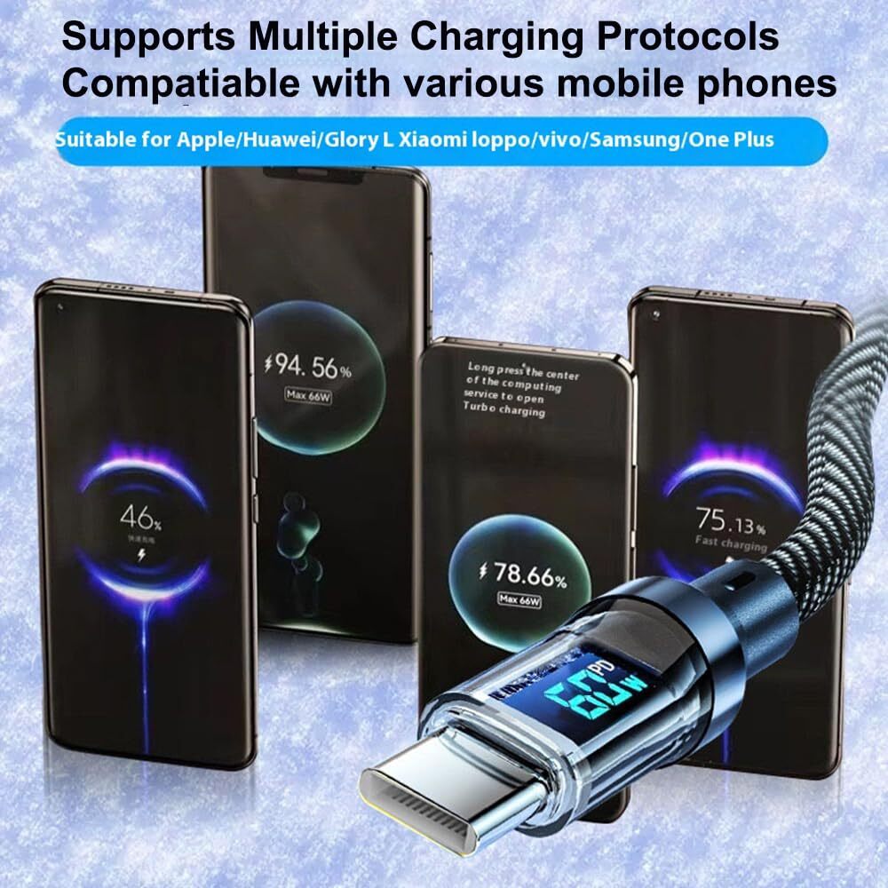 120w Super Fast USB Type-C Charging Braid Phone Charger Lead with Display LOT
