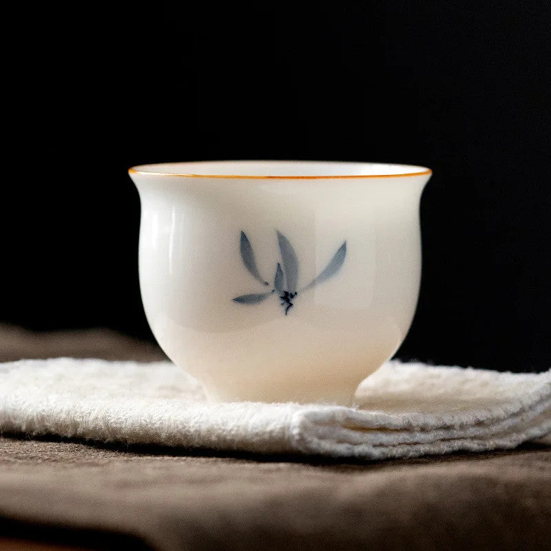 1Pc Chinese Porcelain Tea Cup Handmade Orchid Pattern Ceramic Tea Bowl Teaware