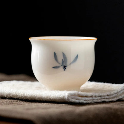 1Pc Chinese Porcelain Tea Cup Handmade Orchid Pattern Ceramic Tea Bowl Teaware