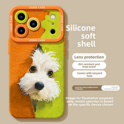 Cute Green Puppy Cartoon Phone Case with Lanyard for iPhone 17 Pro Max /16/15/14