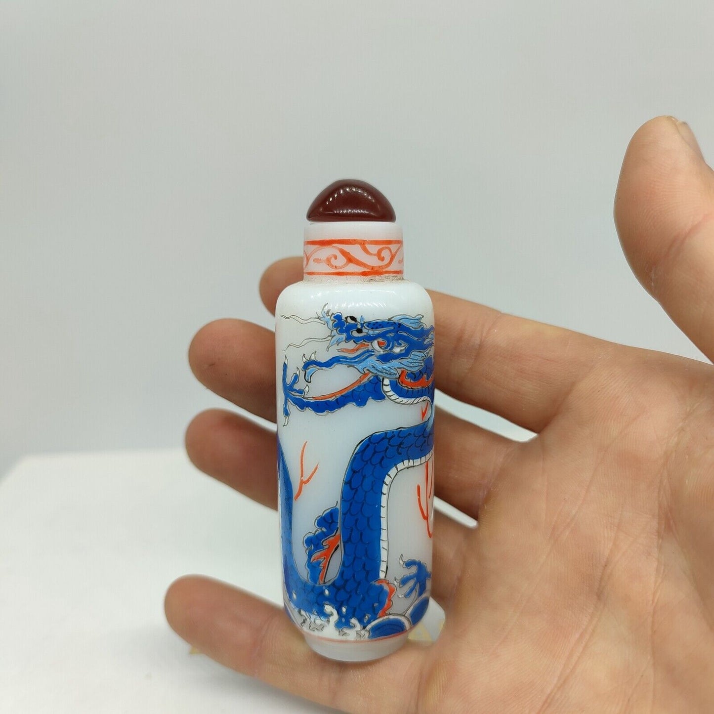 chinese peking glass snuff bottle painted dragon statue colored glaze collection