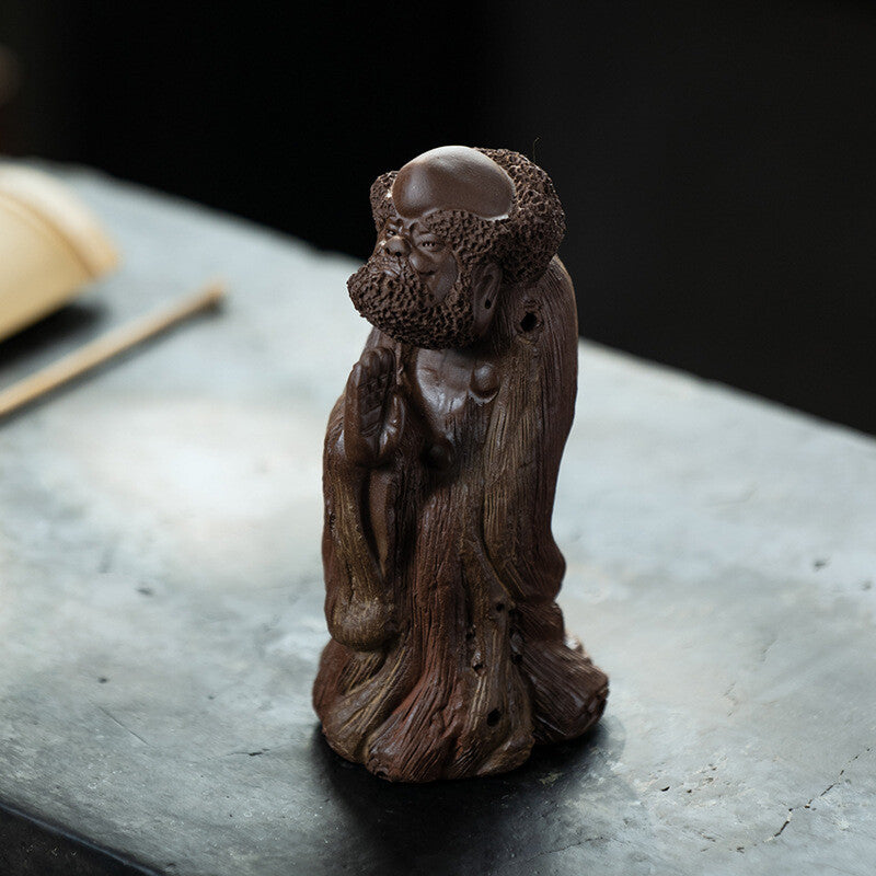 Buddhism Dharma Tea Pet Statue Chinese Yixing Zisha Pottery Purple Clay