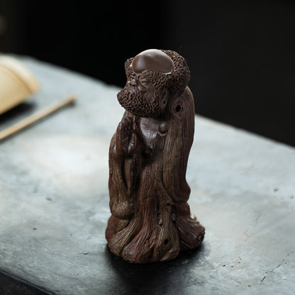 Buddhism Dharma Tea Pet Statue Chinese Yixing Zisha Pottery Purple Clay