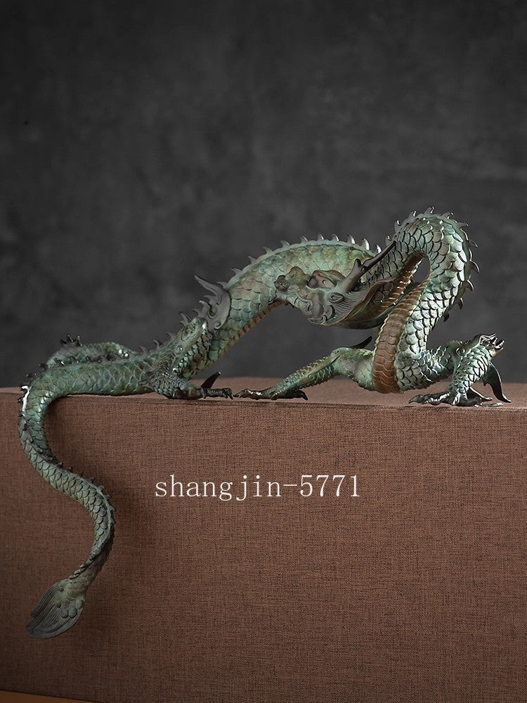15.4" Brass Dragon Statue Handcraft Collection Home Office Artwork Decor