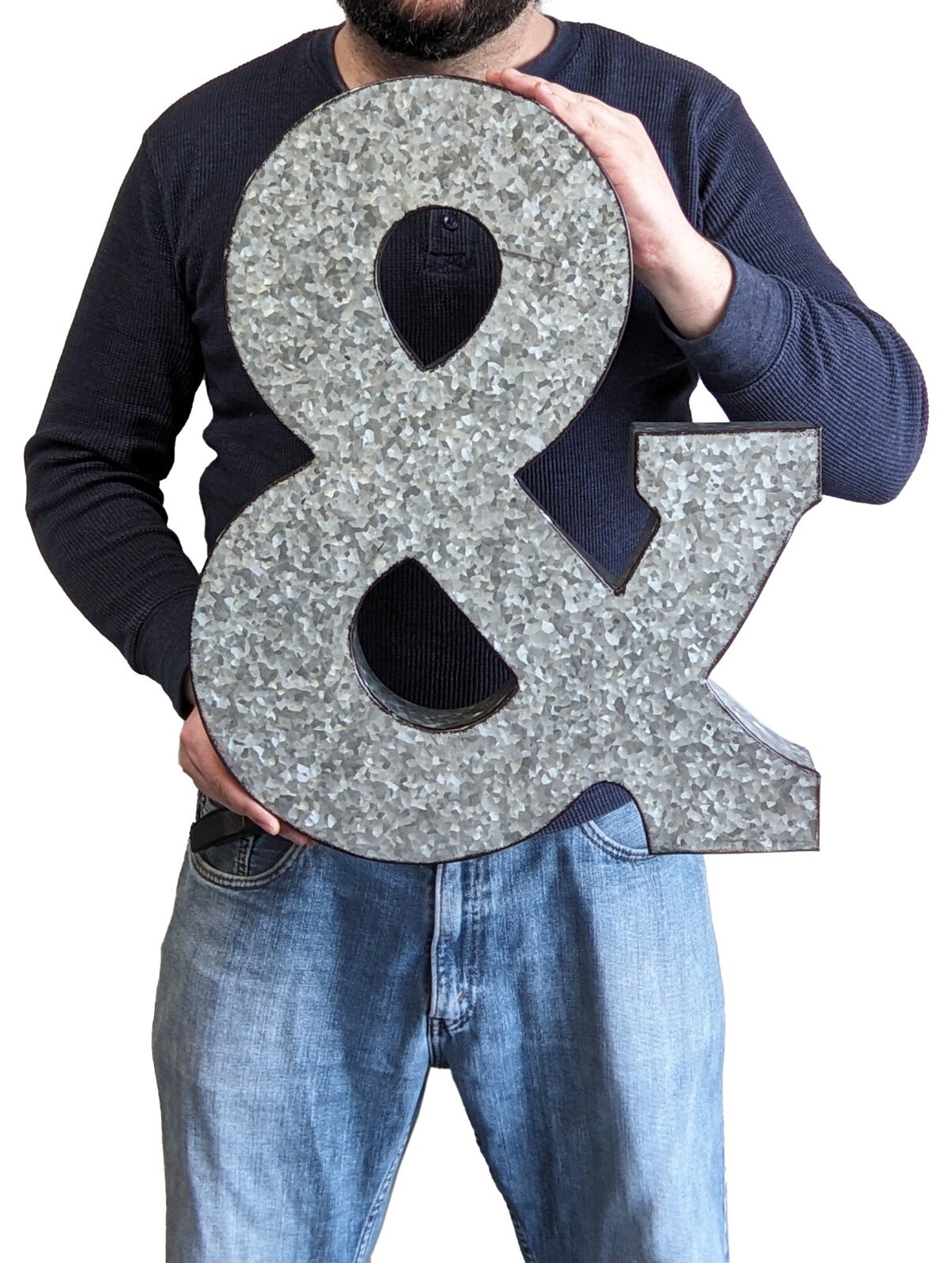 Huge 20" Metal Letter Hanging Wall Décor, Galvanized Metal with Rusted Edges