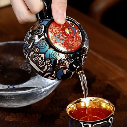 Chinese Ceramic Taotie Kung Fu Tea Set Portable Tea Pot Single Pot