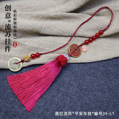 Car Rearview Mirror Hanging Pendant Tassel Five Emperor Coins
