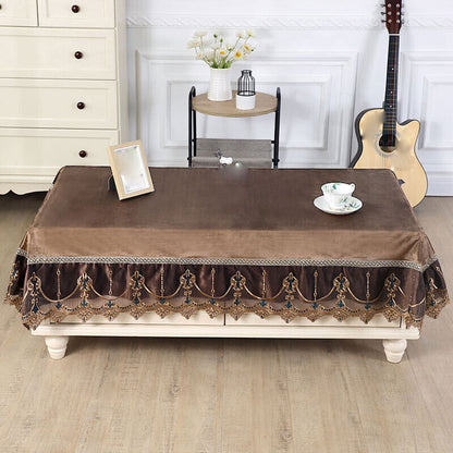 Rectangle Table Cover Cloth Velvet Embroidered Lace Trim Tablecloth Decor Luxury