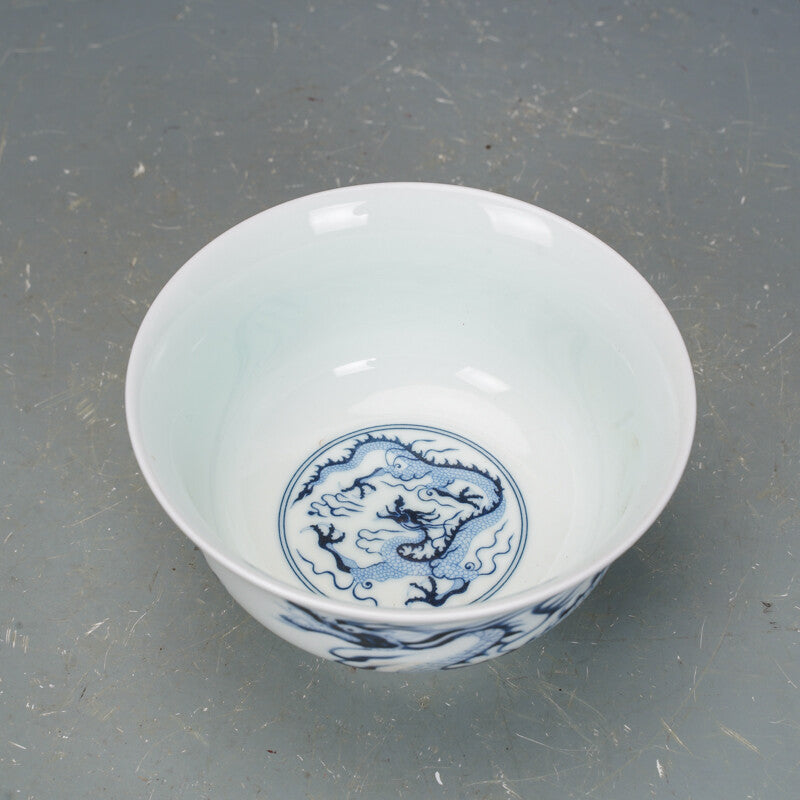 4.3" Collection Chinese Yuan Blue-and-white Porcelain Animal Dragon Bowl
