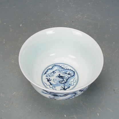 4.3" Collection Chinese Yuan Blue-and-white Porcelain Animal Dragon Bowl