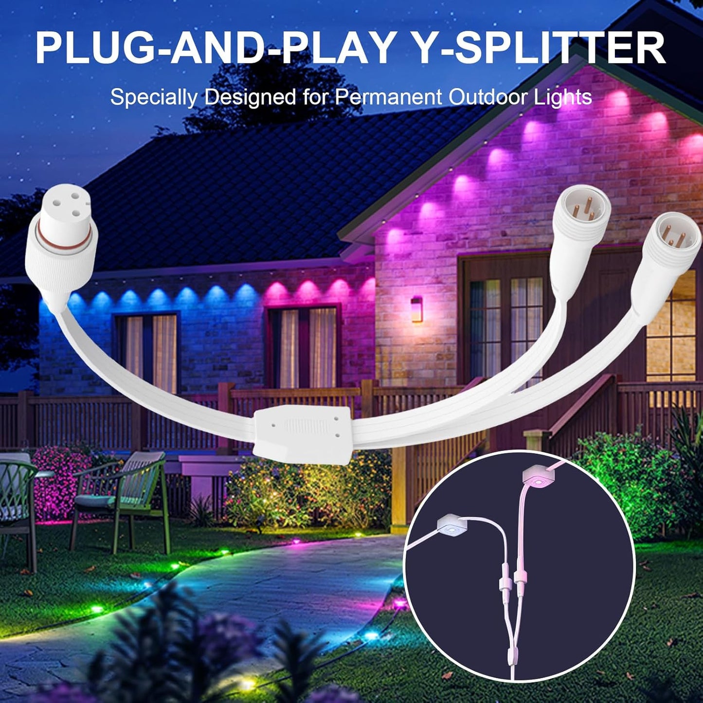 1 Female to 2 Male Y-Splitter for Govee Permanent Outdoor Lights, Y-Shaped Exten