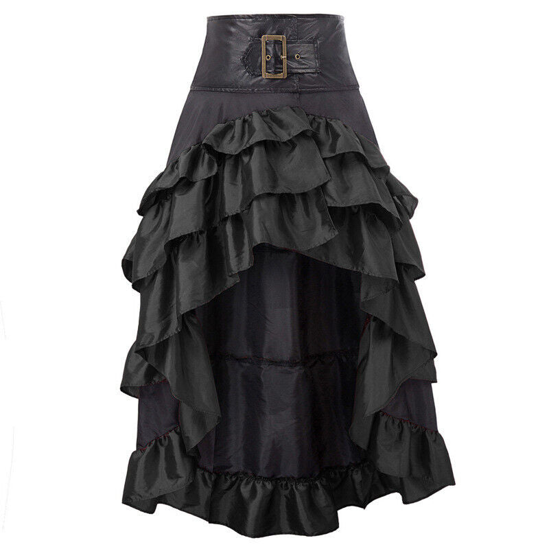 Womens Gothic Victorian Asymmetrical Ruffled Trim Vintage Steampunk Party Skirts