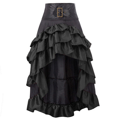 Womens Gothic Victorian Asymmetrical Ruffled Trim Vintage Steampunk Party Skirts