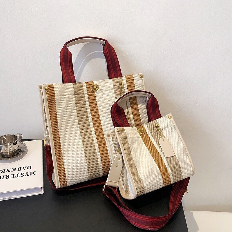 Large Tote Bag Casual Canvas Handbag Wide Shoulder Strap Bag Trendy Shoulder Bag
