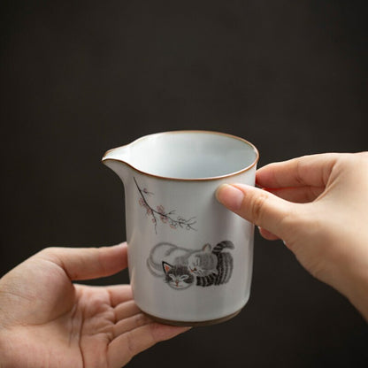 300Ml Chinese Ceramic Fair Cup Chahai Cat Pattern Kung Fu Tea Set Accessories