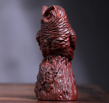 10 X6 X4.5CM Old Sandalwood Carving Figurine Beautiful Owl Craft Decorations