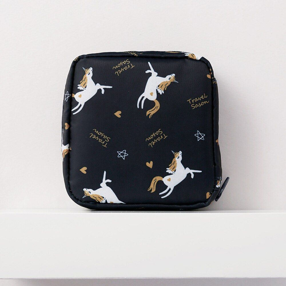Storage Bag Napkin Pouch Cosmetic Bags Organizer Makeup Purse Nylon Black Travel