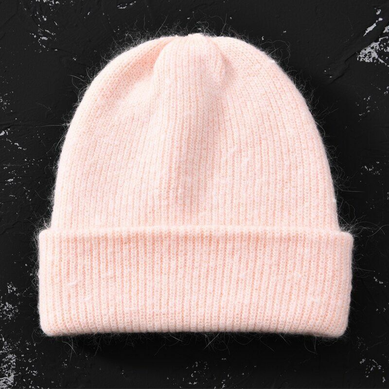 Hat Women Cashmere Knitted Beanies Thick Warm Wool Angora Beanie Polyester Solid