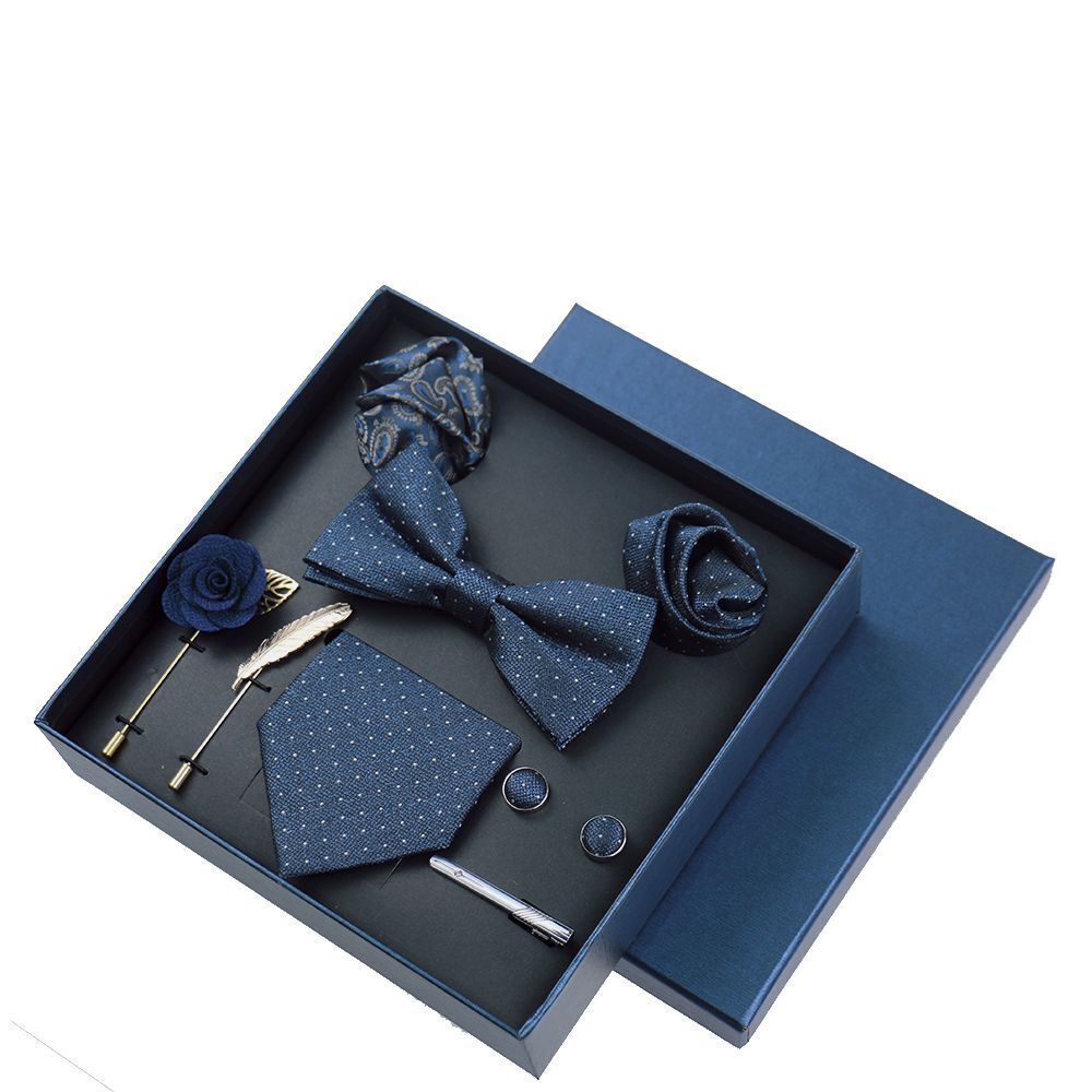 Men Ties 9Pcs Necktie Set Formal Luxury Wedding Cravat Pocket Square Silk Bowtie