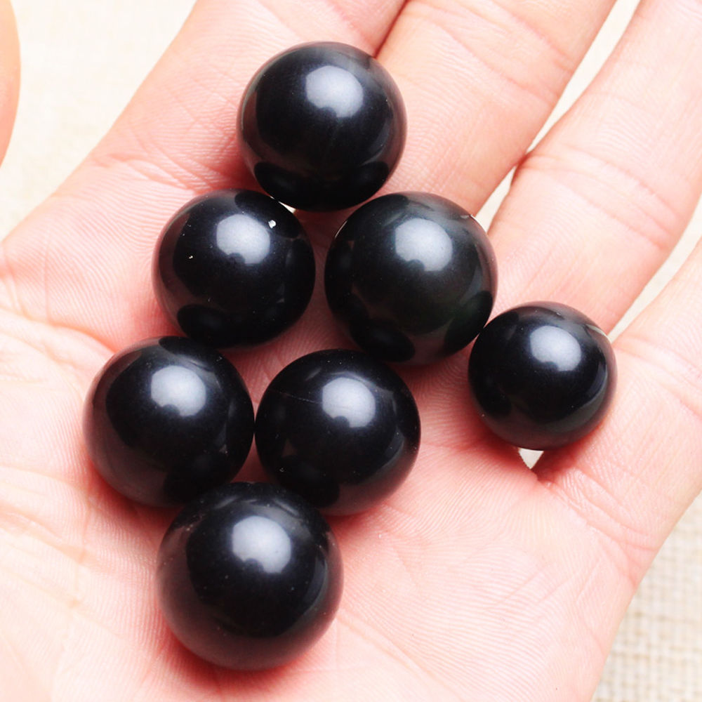 3Pcs Hot Natural Black Obsidian Quartz Round Sphere Crystal Healing Point Stones