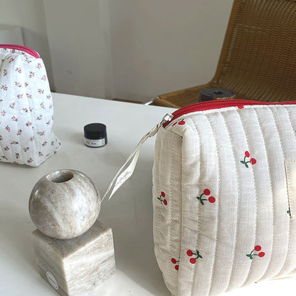 Makeup Bag Cosmetic Storage Toiletry Beauty Case Cotton Floral Travel Pouch 1 PC