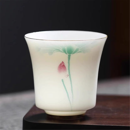 100ML Exquisite Ceramic Blue and White Sheep Fat Jade Small Glass Tea Set