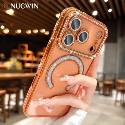 Luxury Glitter Magnetic Clear Case for iPhone 17/16/15/14 Pro Max Plus 7 color