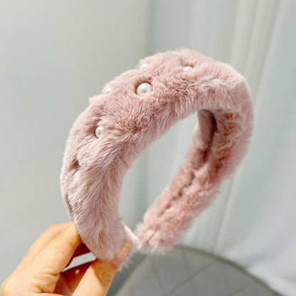 Women Headband Luxurious Faux Fur Crystal Hairband Casual Adult Hair Accessories