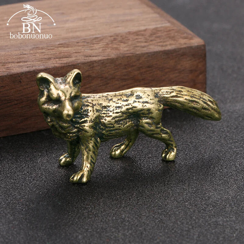 Solid Brass Fox Figurines Miniatures Desk Ornaments Tea Pet Crafts Retro