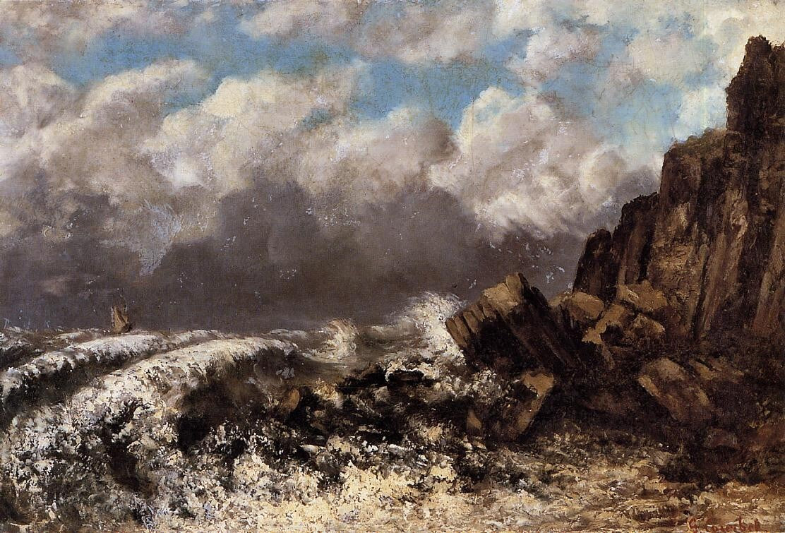 Oil painting Seascape-at-Etretat-1869-Gustave-Courbet-Oil-Painting ocean waves