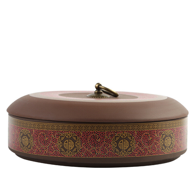 Yixing Zisha Purple Clay Tea Caddy for Pu'er Tea Cake Canister with Lid Round
