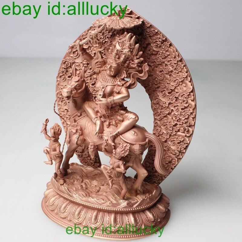 10cm Exquisite Red Copper Carving Tibet Buddhism Palden Lhamo Statue